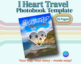 Plantilla de Canva para álbum de fotos de viajes / Álbum de vacaciones de 25 páginas, álbum de recortes de viajes, álbum de fotos de luna de miel, álbum de recuerdos de viajes familiares