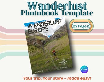 Plantilla de álbum de fotos de aventuras Wanderlust / Álbum de viajes familiares Canva de 25 páginas / Álbum de recortes para senderismo, camping y viajes por carretera / Libro de recuerdos imprimible