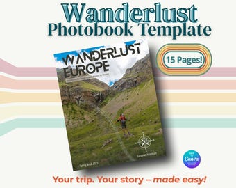 Plantilla de álbum de fotos de aventuras Wanderlust / Álbum de viajes familiares Canva de 15 páginas / Álbum de recortes para senderismo, camping y viajes por carretera / Libro de recuerdos imprimible