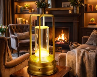 Gold Aluminum Cordless LED Table Lamp – Rechargeable, Touch Control, 3-Color Dimming
