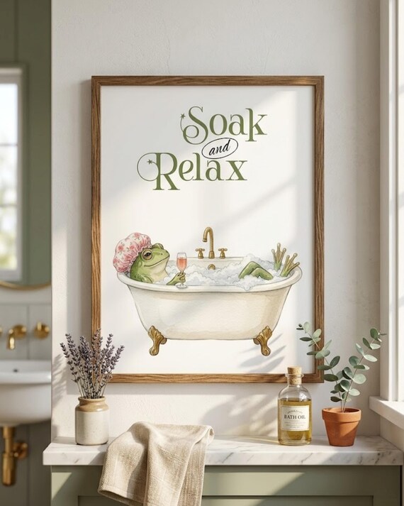 Bathtub Wall Decor  Home Decor For Frog Lovers Digital Download Art Cottagecore Frog PNG