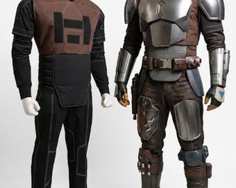 Mandalorian Star Wars Cosplay Costume – Black Bounty Hunter Flight Suit & Vest 3-Piece Set