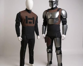 Disfraz de cosplay de Star Wars de Mandalorian: traje de vuelo y chaleco de cazarrecompensas negro (3 piezas)