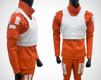 Rebel Pilot Inspired Orange Flight Suit Jumpsuit with Vest, Sci-Fi Cosplay Costume