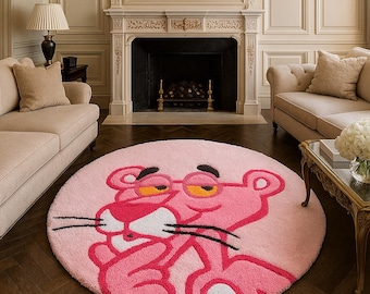 Designer getuft acryltapijt | Speels roze panter-huisdecoratie.