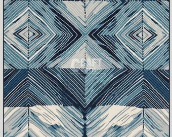 Blue Geometric Rug | Abstract Diamond Pattern Carpet | Living Home Decor. 5’X8’