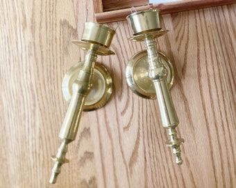 Pair of Vintage Brass Candle Wall Sconces