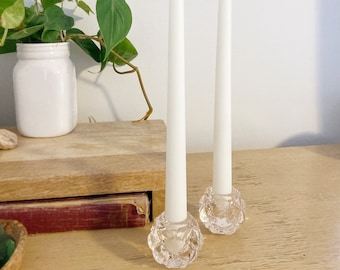 Pair of Pale Pink Vintage Glass Candle Holders