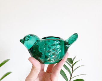 Green Bird Vintage Heavy Glass Candle Holder