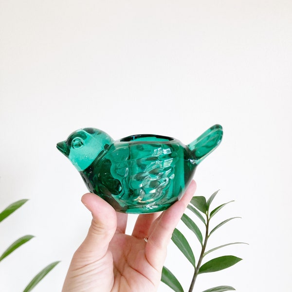 Green Bird Vintage Heavy Glass Candle Holder