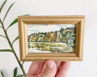 Vintage Handpainted Landscape. Tiny Painting. FREE SHIPPING