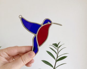 Vintage Hummingbird Stained Glass Suncatcher