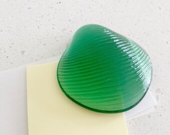 Vintage Glass Paperweight.  Green Glass Shell