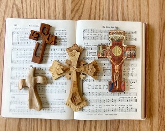 Set of Vintage Wood Crosses.  Free Shipping.