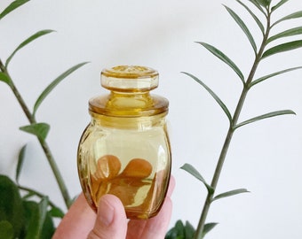 Small Vintage Apothecary Jar. Honey Colored Old Glass Jar with Lid. Wheaton Glass