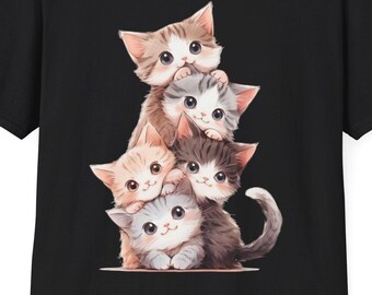 -shirt chatons empilés | Illustration de chat mignon, style Aquarelle