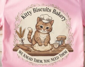 Kitty Biscuits Bakery Comfort Colors T Shirt, Funny Cat Baking Tee, Cute Cottagecore Top, Cat Lover Gift, Unisex Graphic Tshirt