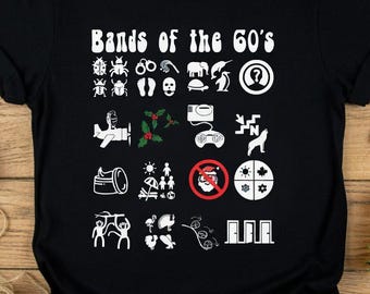 Bands Of The 60s Icons T Shirt, Retro Rock Music Tee, Vintage 1960s Band Logos Top, Classic Rock Gift For Him, Music Lover Unisex Tshirt
