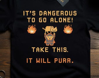 Het is gevaarlijk om alleen te gaan Take This It Will Spinr Grappige katten-T-shirt, grafische T-shirt pixelart gamer, retro gaming-t-shirt nieuwigheid, cadeau kat vader