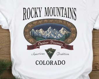 Rocky Mountains Colorado T Shirt, Vintage Outdoor Nature Graphic Tee, American Tradition Hiking Top, Comfort Colors Colorado Souvenir Tshirt