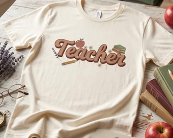 Chemise enseignant confort couleurs 1717, t-shirt enseignant floral fausse broderie, meilleur cadeau enseignant, cadeau enseignant bohème vintage, chemise de rentrée