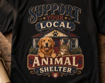 Steun je lokale dierenasiel met dit T-shirt, een T-shirt met een afbeelding van een geredde hond of kat, een vintage retro top voor pleegvrijwilligers, en een leuk cadeau voor een adoptie-evenement voor dierenliefhebbers.
