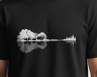 T-shirt de réflexion d'arbre de guitare | T-shirt Comfort Colors 1717 | Musique Nature Graphique | chemise d'art de guitare acoustique | Cadeau pour mélomane
