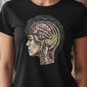Anatomical Brain Alien Illustration T Shirt, Vintage Medical Oddities Tee, Noir Horror Scifi Top, Alternative Cerebral Curiosities Crewneck