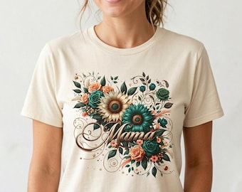 Chemise maman confort couleurs 1717, chemise maman fleurie, t-shirt maman bohème, cadeau fête des mères pour maman, t-shirt maman vintage tendance