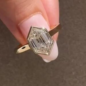 2CT Hexagon Step Cut Bezel Set Solitaire Engagement Ring 14k Real Solid Gold Minimal Bridesmaid Gift Ring Everyday Wear Affordable Ring Her
