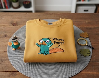 Disney Perry the Platypus Embroidered Crewneck, Where’s Perry Phineas and Ferb Apparel, Disney Trip 2026 Agent P Cartoon Fan Funny Gift Top