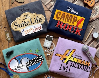 Disney Channel Games Logo T-Shirt, Camp Rock T-Shirt, Bunk'd Camp Kikiwaka T-Shirt, Hannah Montana Logo, Disney Familiengruppe T-Shirt