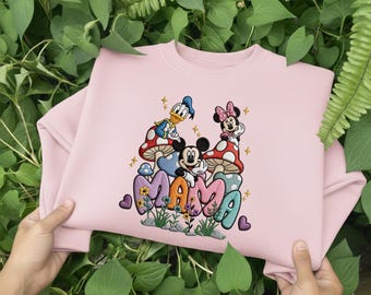 Disney Mickey Minnie Donald Mama Embroidered Crewneck, Mushroom Garden Floral Apparel, Disney Trip 2026 Motherhood Gift Fan Sweatshirt Top