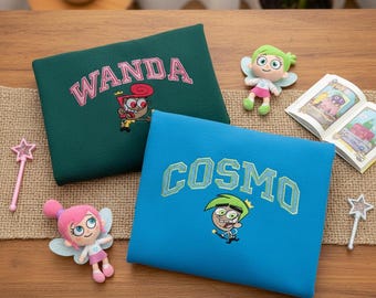 Cosmo and Wanda Fairly OddParents Matching Couple Embroidered Crewneck, Nickelodeon Cartoon Apparel, 2000s Nostalgia Fan Valentine Gift Top
