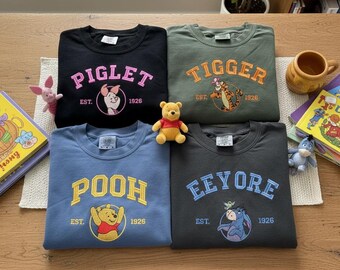 Disney Winnie the Pooh and Friends Embroidered Crewneck, Est 1926 Tigger Piglet Eeyore Apparel, Disney Trip 2026 Hundred Acre Wood Fan Gift