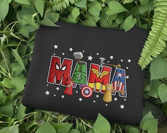 Marvel Superhero Mama Embroidered Shirt, Spider-Man Hulk Captain America Mom Apparel, Disney Trip 2026 Avengers Campus Motherhood Gift Top