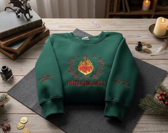 Fireheart Throne of Glass Embroidered Crewneck, To Whatever End You Do Not Yield Apparel, Aelin Galathynius Bookish Fan Kingdom of Ash Gift