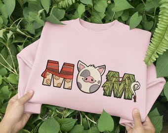 Disney Moana Pua Mom Embroidered Crewneck, Maui Hook Tropical Apparel, Disney Trip 2026 Movie Fan Polynesian Motherhood Gift Sweatshirt