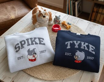 Spike and Tyke Tom and Jerry Embroidered Sweatshirt, Custom Dog Father and Son Matching Crewneck, Classic Cartoon Fan Gift Pullover