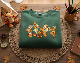 Disney Tigger Winnie the Pooh Embroidered Crewneck, Hundred Acre Wood Safari Apparel, Disney Trip 2026 Animal Kingdom Tigger Fan Gift Top
