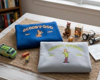Scooby-Doo and Shaggy Matching Couple Embroidered Crewneck, Est 1969 Mystery Machine Apparel, Retro Cartoon Fan Valentine Birthday Gift Top