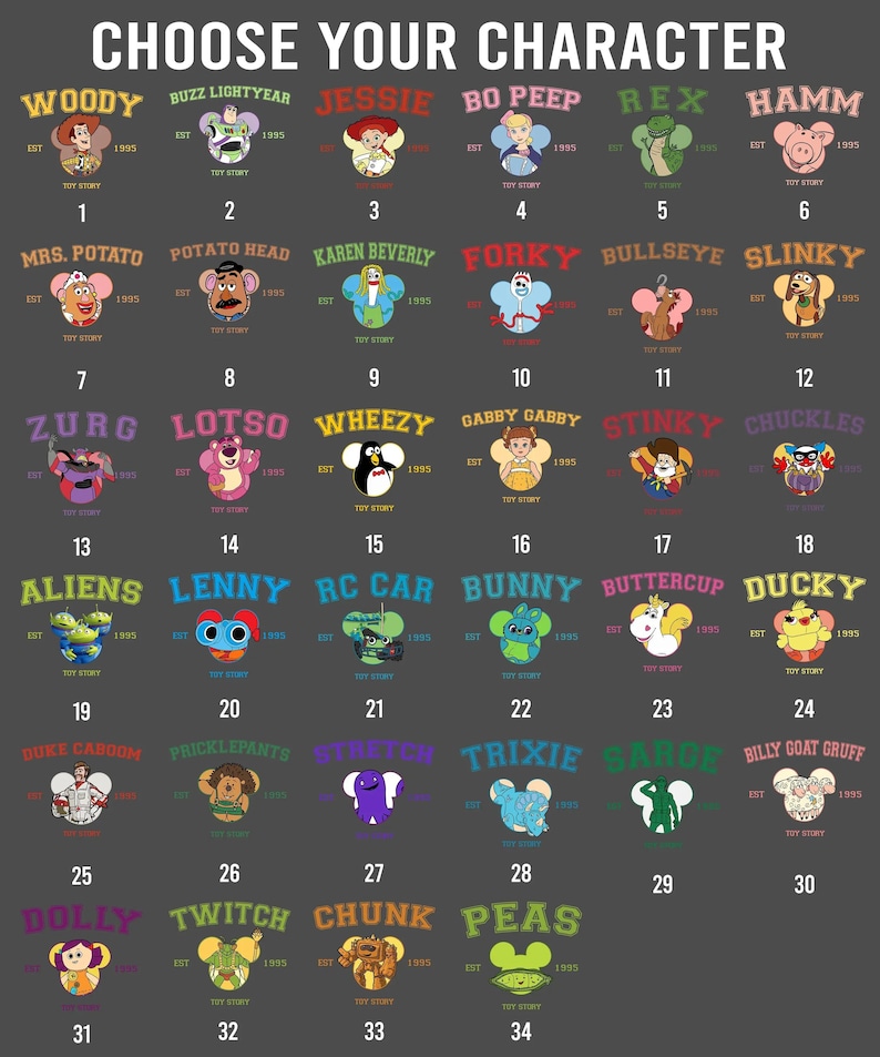 Disney Pixar Toy Story Charaktere Est 1995 Porträt T-Shirt, Disneyland Familie Matching Tee, Buzz Lightjahre, Woody, Jessie, Slinky, Aliens Bild 4