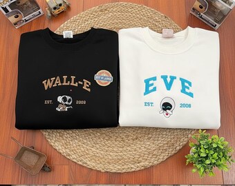 Disney Wall-E and Eve Matching Couple Embroidered Shirt, Est 2008 Robot Apparel, Disney Trip 2026 Anniversary Movie Fan Valentine Gift Top