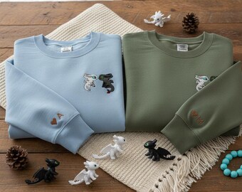 Sudadera bordada a juego para parejas de Desdentado y Furia Luminosa, manga con inicial personalizada en forma de corazón, ropa de dragón, camiseta de regalo de San Valentín para fans del cine.