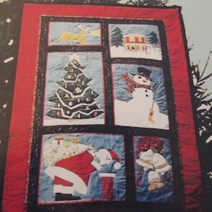 Christmas Quilt Pattern The Christmas Carol Patchwork Wall Quilt, Santa Reindeer, Christmas Carol Borders, size 35 x 50