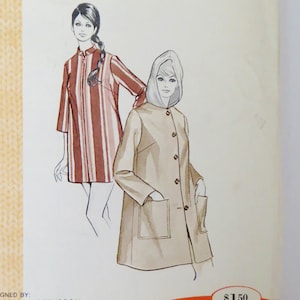 May include: Sew-Knit-N-Stretch pattern for a ladies' coverup. The pattern shows two models wearing the coverup, one in a striped dress and the other in a beige jacket. The pattern is for sizes 8-10-12. The pattern is $1.50.