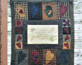 A Mother's Heart Quilt Pattern, Sew Unique Creations 122, finished size 37 x 43, Applique Hearts Patchwork, Embroidery Verse, Folk Art
