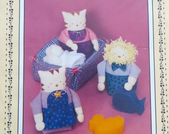 Soft Stuffed Cat Lion and Soft Basket Pattern "Splish Splash," to sew 6 inch Kittens Lion and 6 x 8" soft basket, uncut