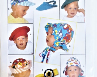 Burda 4574 Baby Toddler Hats Caps Pattern, beret tam billed cap, visor headband, bucket hat sun hat, 8 hats, uncut paper pattern