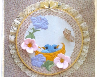 Country Feelings Birds and Flowers Pattern, Appliques for Hoop Picture, Quilting or Pillows